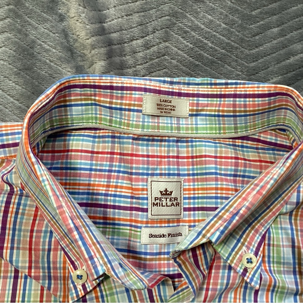 Mens Peter Millar Seaside Finish Colorful Plaid Long Sleeve Button Down Shirt